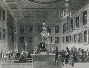 王立古物社会の会見、1840年頃のサマセットハウスの内部の様子 作： Frederick William Fairholt