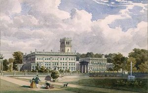 A View of the House and Gardens at Trentham, Staffs（鉛筆と水彩画）