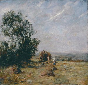収穫風景（油彩・ボード 作： Frederick William Jackson