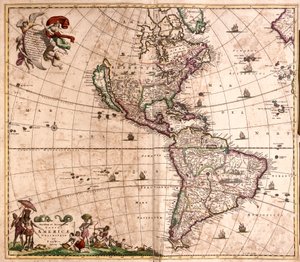 アメリカの地図（銅版画 作： Frederick de Wit