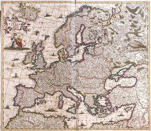 ヨーロッパの地図（銅版画 作： Frederick de Wit