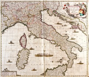 イタリア、コルシカ島、サルデーニャ島の地図（銅版画 作： Frederick de Wit