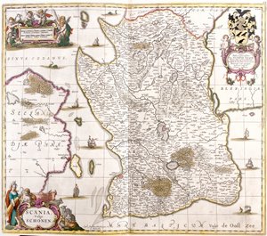スカニー（スウェーデン）の地図（エッチング 作： Frederick de Wit