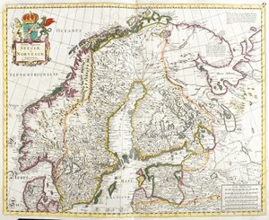 スウェーデンとノルウェーの地図（エッチング 作： Frederick de Wit