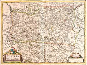 オーストリア大公国の地図（エッチング 作： Frederick de Wit