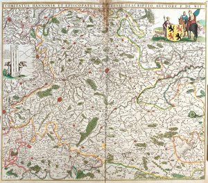 ハイノー伯爵（ハイナウ）（ベルギー）とカンブレシスのエヴェシュ（フランス）の地図（エッチング 作： Frederick de Wit