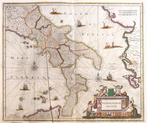 ナポリ王国（イタリア）の地図（銅版画 作： Frederick de Wit