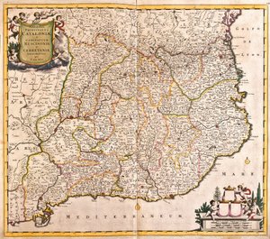 カタルーニャ公国（スペイン）の地図（銅版画 作： Frederick de Wit