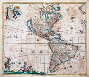 Novissima et totius Americae accurate descriptio、フレデリック・デ・ウィット（1629または1630-1706）によるアメリカ大陸と太平洋の地図、アムステルダム 作： Frederick de Wit