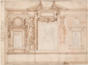 ラファエロの後のスケッチを貼り付けた壁の装飾のデザイン、c。 1580年代から90年代。 作： Frederico Zuccaro