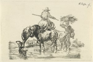 小川を歩く羊飼いと羊飼い 作： Frederik Cornelis Rose