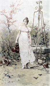 井戸から帰る女-春の寓意、カレンダー 絵：Hubert Dys、絵：F.H. Kaemmerer 作： Frederik Hendrik Kaemmerer