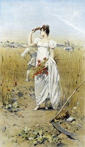麦とポピーを持つ女-晩夏の寓意」カレンダー イラスト：Hubert Dys、絵：F.H. Kaemmerer 作： Frederik Hendrik Kaemmerer