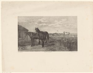 納屋の前の 2 頭の馬 作： Frederik Hendrik Weissenbruch