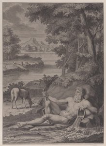 風景の中の川の神、1725年。 作： Frederik Ottens