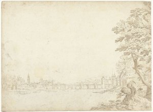 川沿いの都市の眺め (ドナウ川?) 作： Frederik van Valckenborch