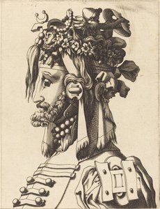 豪華装束の男の胸像 作： French 16th Century after René Boyvin or Pierre Milan