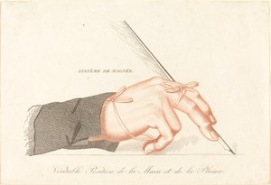 フランソワ・マニエの「The Perfect Calligrapher, or Method for Teaching Yourself in a Few Lessons」の「Magnée System - True Position of the Hand and the Pen」のコピー