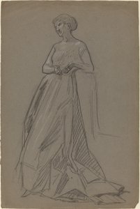 彼女の肘にもたれて立っている女性 作： French 19th Century