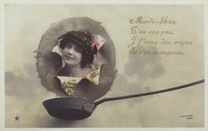 パンケーキパンの上に破裂する女性の頭（色付きのフォトコラージュ） 作： French Photographer