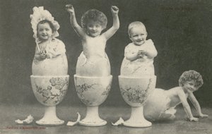 エッグカップの中の卵から孵化する赤ちゃん（モノクロ写真） 作： French Photographer