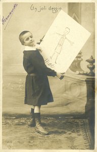 絵を描く少年（モノクロ写真 作： French Photographer