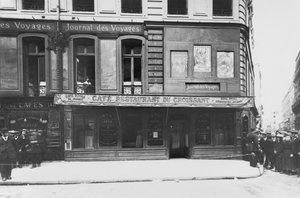 ジャンジョレス暗殺後のカフェデュクロワッサン、コーナールークロワッサン通りモンマルトル、パリ、1914