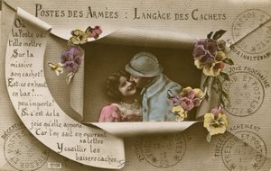軍隊に男性がいる人のためのはがきの使い方を説明したカード 作： French Photographer