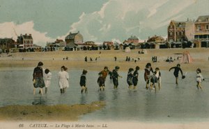 干潮時のビーチ、カイユー。 1913年7月27日発送のはがき。