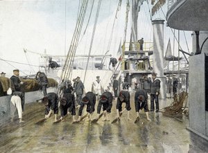 フランス海軍、19世紀末：艦橋の洗浄 - Bibl. des Arts deco. 作： French Photographer