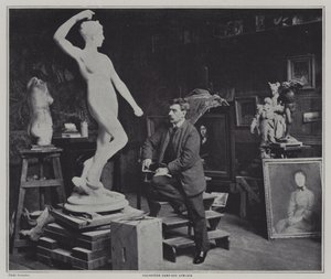 フランスの画家・彫刻家、アレクサンドル・ファルギエールのアトリエにて（モノクロ写真 作： French Photographer