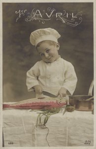 魚を調理する少年（カラー写真 作： French Photographer