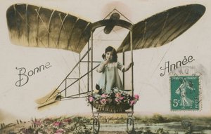 1913年の飛行機の少女の年賀状（手描きの写真） 作： French Photographer
