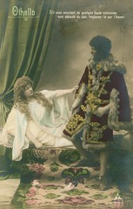 デセデモナとオセロ。 1603年頃に書かれたウィリアムシェイクスピアの悲劇の場面。1913年に郵送されたポストカード。 作： French Photographer