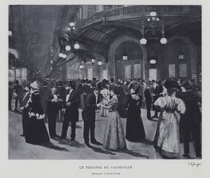 パリのヴォードヴィル劇場の外で、休憩中の様子（モノクロ写真 作： French Photographer