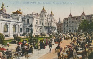 カフェドパリのテラス、カジノプレイス、モンテカルロ。 1913年に送られたはがき。 作： French Photographer
