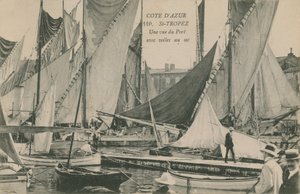 帆船、サントロペ、コートダジュールの港の眺め。 1913年に送られたはがき。 作： French Photographer
