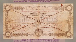 8 Floreal、An Xからの1000フラン紙幣（1802年4月28日）（紙にインク） 作： French School