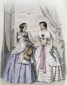 2人のファッショナブルな女性-「Journal des Demoiselles」1852年に掲載。 作： French School