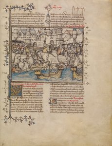 トロイア戦争の戦い」1390-1400年頃（羊皮紙にテンペラ、ウォッシュ、金箔 作： French School