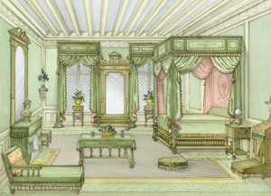 アンリIIスタイルの寝室のインテリア 作： French School