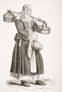 ポールラクロワ（1806-84）の「ルモヤンエイジエラルネッサンス」からのチェザーレヴェチェッリオ（1521-1601）による16世紀の木版画の後、1847年に出版された卵のディーラー