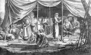 Gaspard DrouvilleによるVoyage en Perse出身のクルド遊牧民の家族、1825年発行 作： French School