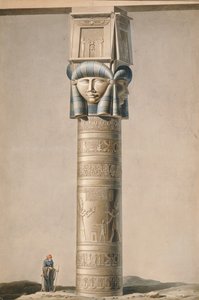 デンダラでハトホルに向かった柱、イラストエドモンドフランソワジョマールによるエジプトの説明（1777-1862）1809-22（紙にトイレ）を公開 作： French School
