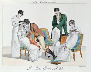 キスゲーム、19世紀初頭（カラー彫刻） 作： French School