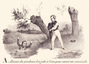 A: 隣人愛、仲間を助けるために海に身を投じる。 作： French School