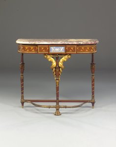 ナポレオン3世のコンソール、ジェイコブのように、パリのメゾンミレット、1865年頃（オルモルに取り付けられたジャスパーウェア、マホガニー、寄木細工）（362842-362843も参照） 作： French School