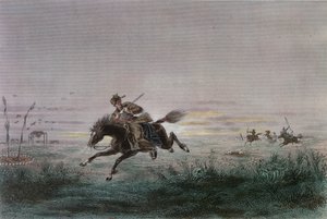 アメリカンポニーエクスプレスの郵便配達員がネイティブアメリカンに攻撃された 作： French School
