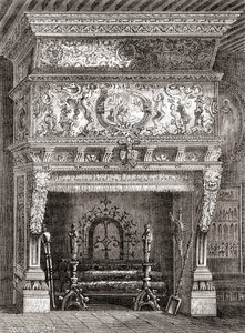 フランス・パリのクリュニー美術館にあるルネッサンス様式の暖炉（1870年頃に出版された「Les Merveilles de la Science」より）（エングレーヴィング 作： French School
