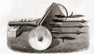 1870年頃に出版された『Les Merveilles de la Science』に掲載されている、小型の大砲やパイクで武装したリボールデクイン（地獄の機械、オルガン）（エングレーヴィング